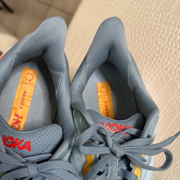 Hoka Pale Blue Running Shoes with Yellow and Red Accents - Picture 6 of 16